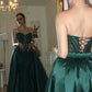 Luxury Dark Green Sweetheart Evening Dress Prom Dresses Sequins Lace-Up Back With Overskirt SH5615