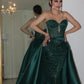 Luxury Dark Green Sweetheart Evening Dress Prom Dresses Sequins Lace-Up Back With Overskirt SH5615
