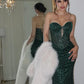 Luxury Dark Green Sweetheart Evening Dress Prom Dresses Sequins Lace-Up Back With Overskirt SH5615