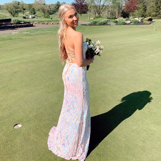 open side back spaghetti zig zag tie satin gown main image 1