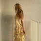 Glamorous Sleeveless Strapless Yellow Print Floral Chiffon Long Prom Dress with Ruffles SH5462