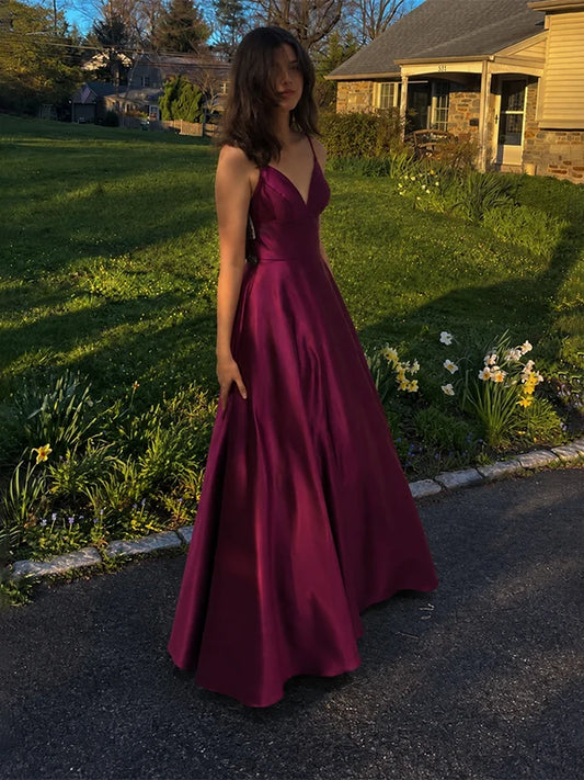 Elegant Mulberry Purple V-neck A-line Prom Dress Evening Dress SH8269