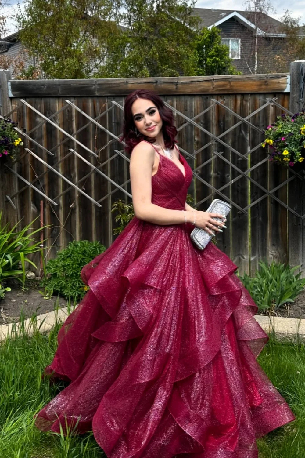 Beautiful A Line Spaghetti Strap Sequin Layered Tulle Prom Dress Evening Dress SH6212