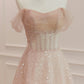 Pink Sparkle A-line Sequins Tulle Long  Formal Dress Prom Dress SH1639