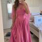 Sweety Pink A Line Strapless Tulle Satin Long Prom Dress Evening Dress SH8274