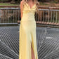 Chic A Line Spaghetti Straps Yellow Long Prom Dress with Split Front SH8306