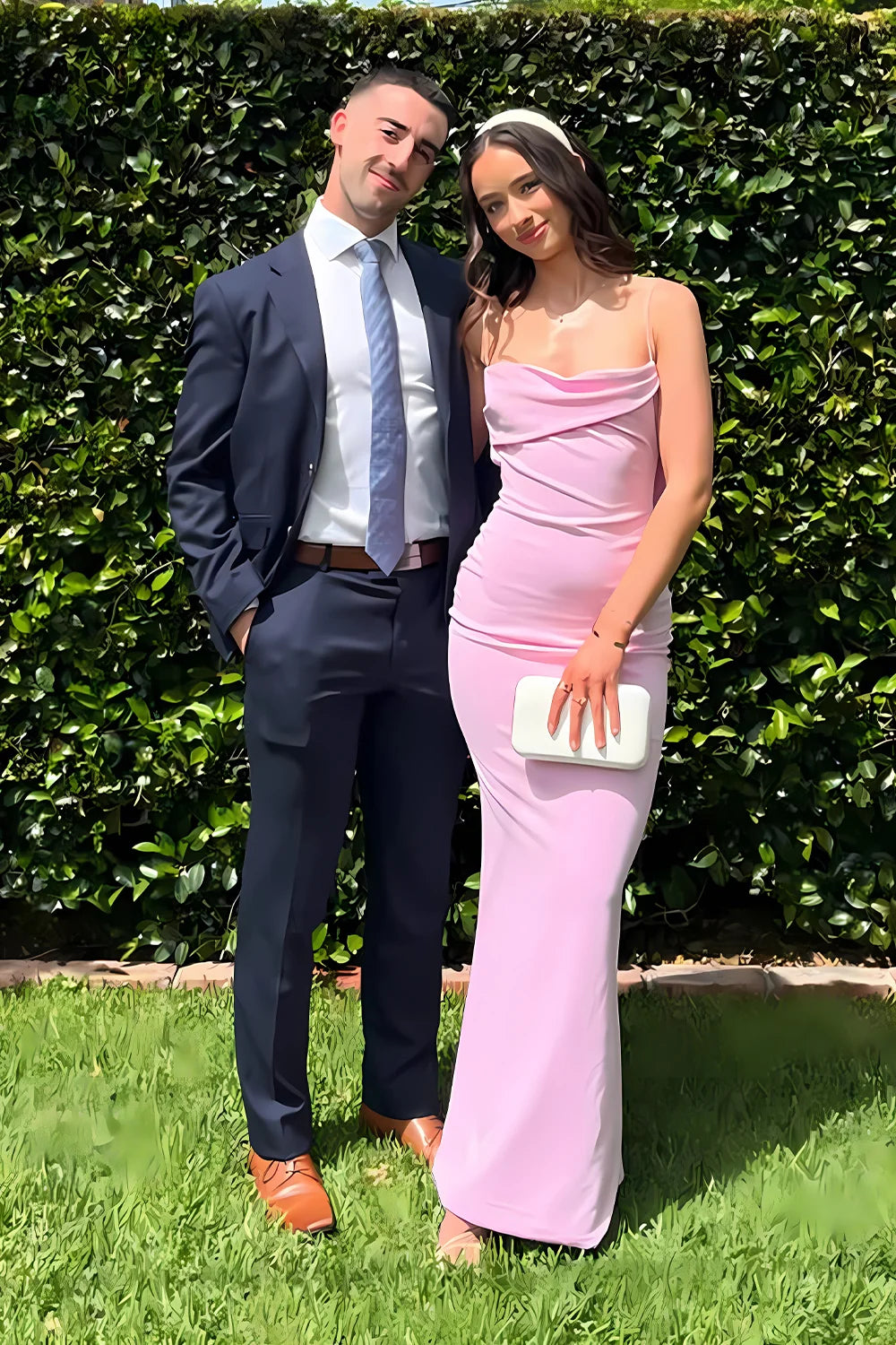 Trendy Sheath Spaghetti Straps Pink Long Prom Dress with Ruched SH8310