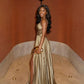 Metallic Bronze Gold Pleated A-line Evening Gown Prom Dress with Slit SH8270