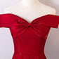 Burgundy A Line Off-the-shoulder Satin Long Prom Dress Evening Dress SH1672