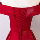 Burgundy A Line Off-the-shoulder Satin Long Prom Dress Evening Dress SH1672