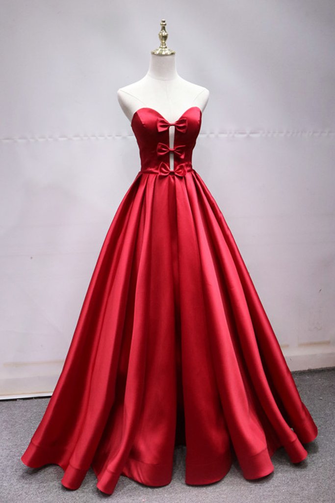 Elegant A Line Strapless Satin Bow Formal Prom Dress Party Dress SH1666