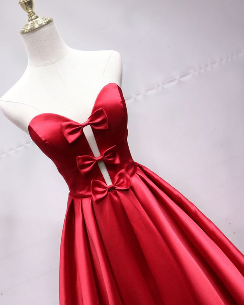 Elegant A Line Strapless Satin Bow Formal Prom Dress Party Dress SH1666