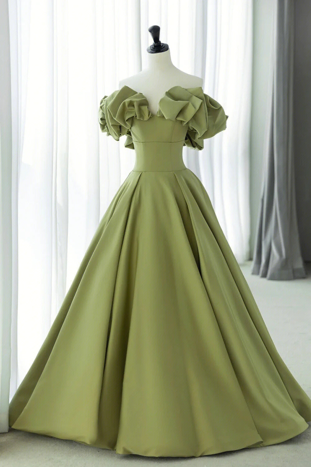 Elegant A Line Green Satin Long Prom Dresses Evening Dresses SH1677