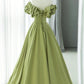 Elegant A Line Green Satin Long Prom Dresses Evening Dresses SH1677