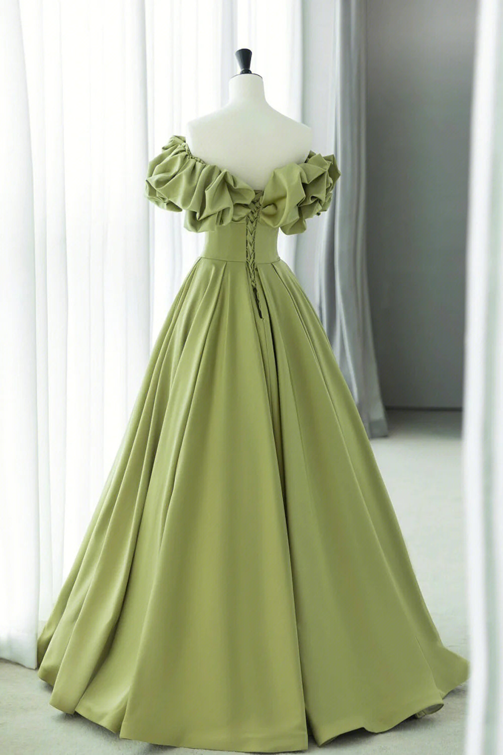 Elegant A Line Green Satin Long Prom Dresses Evening Dresses SH1677