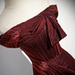 Mermaid Off-the-shoulder Burgundy Satin Long Prom Dress With Slit SH1670