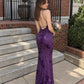 Elegant Purple Sequin V-Neck Mermaid Prom Dress Evening Dress SH8268