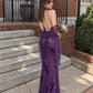 Elegant Purple Sequin V-Neck Mermaid Prom Dress Evening Dress SH8268