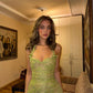 Green Sheath Halter Sequin Beaded Lace Backless Prom Dress Evening Dress SH6477