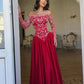 Romantic Red A Line Long Sleeves Beaded Satin Prom Dresses Evening Dress SH6485