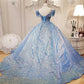 Blue Ball Gown Off-the-shoulder Sequins Quinceanera Dresses SH1592