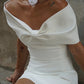 Sheath Off-The-Shoulder Sleeveless Satin Short Prom Dress With Bow SH1569