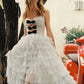 A Line Sweetheart Bow Polka Dot Layered Tulle Evening Dress Prom Dress SH1675