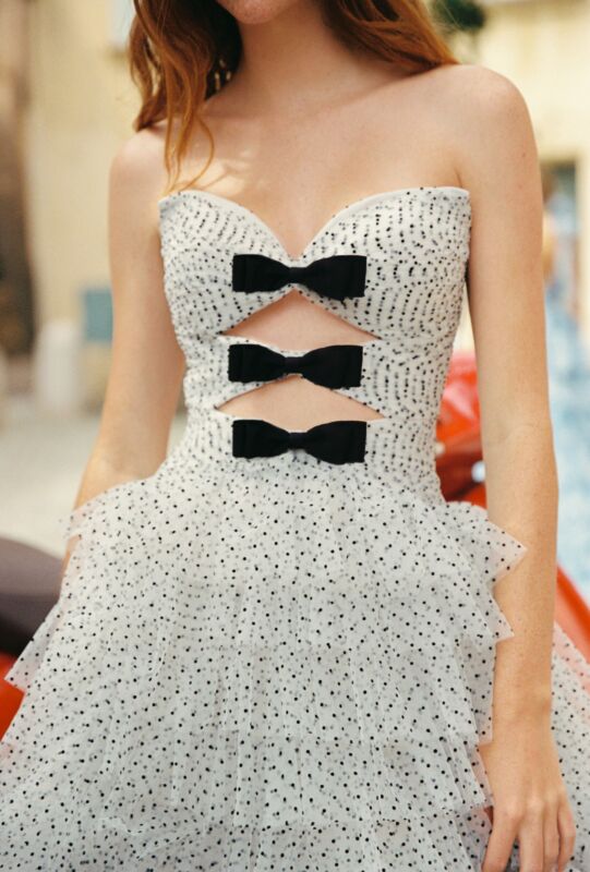 A Line Sweetheart Bow Polka Dot Layered Tulle Evening Dress Prom Dress SH1675