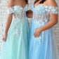 Off Shoulder Sweetheart A-line Illusion Floor-Length Aqua Lace Tulle Prom Dress SH8239