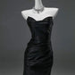 Black Mermaid Strapless Satin Long Prom Dress Evening Dress SH1826
