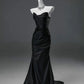 Black Mermaid Strapless Satin Long Prom Dress Evening Dress SH1826