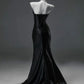 Black Mermaid Strapless Satin Long Prom Dress Evening Dress SH1826