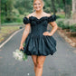 Pink A Line Off the Shoulder Corset Satin Short Homecoming Dress Outfits SH6238