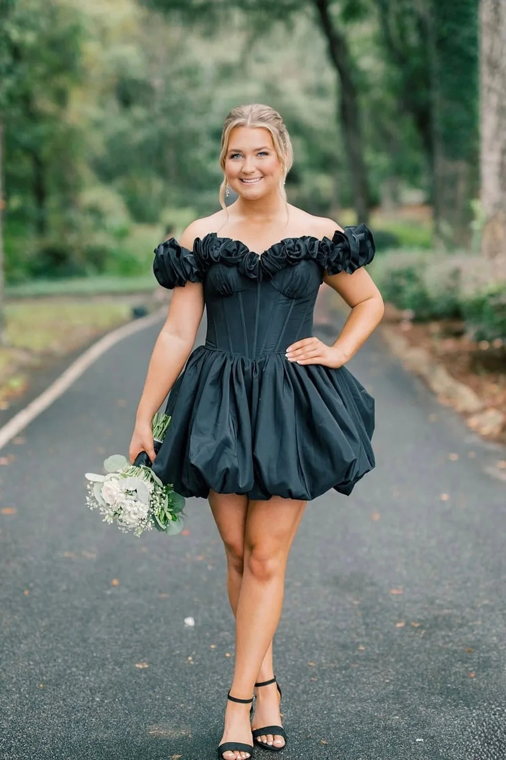 Pink A Line Off the Shoulder Corset Satin Short Homecoming Dress Outfits SH6238