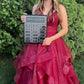 Beautiful A Line Spaghetti Strap Sequin Layered Tulle Prom Dress Evening Dress SH6212