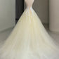 A Line Halter Lace Tulle Long Sweep Train Prom Dress Evening Dress SH1735