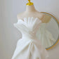 Elegant A Line Strapless White Organza Long Prom Dress Formal Dress SH1753