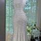 Elegant Mermaid Spaghetti Strap Beaded White Chiffon Party Dress Evening Dress SH2791