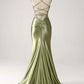 Mermaid Spaghetti Straps Lace-up Back Sequin Satin Prom Dress With Slit SH1567