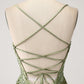 Mermaid Spaghetti Straps Lace-up Back Sequin Satin Prom Dress With Slit SH1567