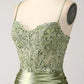 Mermaid Spaghetti Straps Lace-up Back Sequin Satin Prom Dress With Slit SH1567