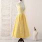Yellow V Neck 3D Floral Satin Tea Long Homecoming Dress SH1629