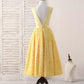 Yellow V Neck 3D Floral Satin Tea Long Homecoming Dress SH1629