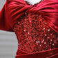 Burgundy Mermaid Off the Shoulder Velvet Sequins Long Prom Dress With Slit SH1642