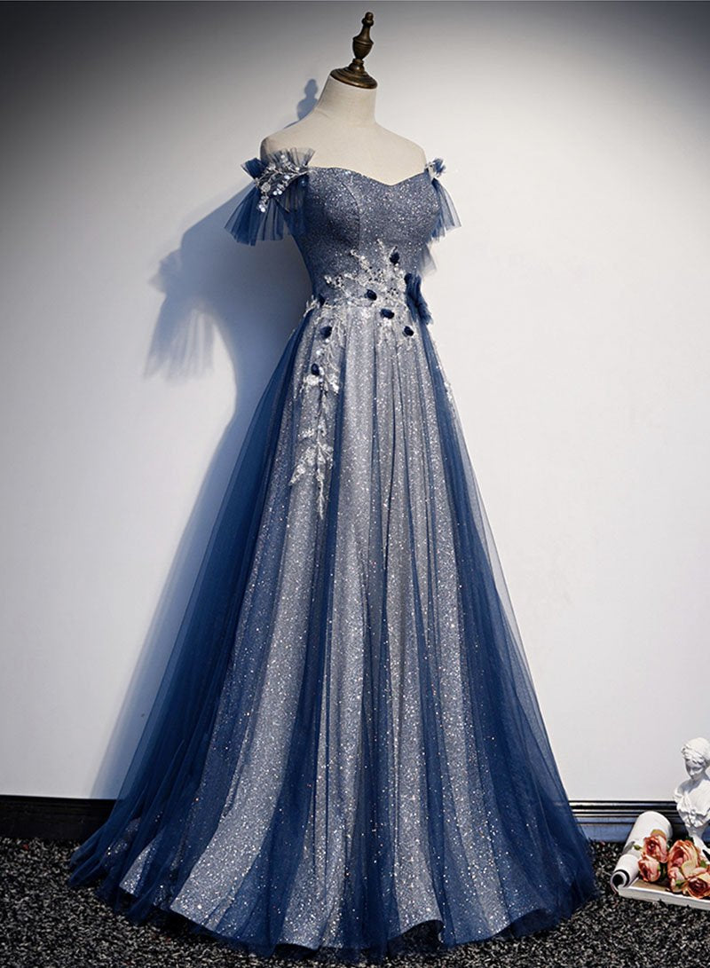 Navy Blue tulle long prom dress blue evening dress A01 shinydress Navy Blue tulle long prom dress blue evening dress A01 shinydress
