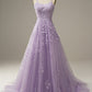 Purple tulle lace long prom dress formal dress S180