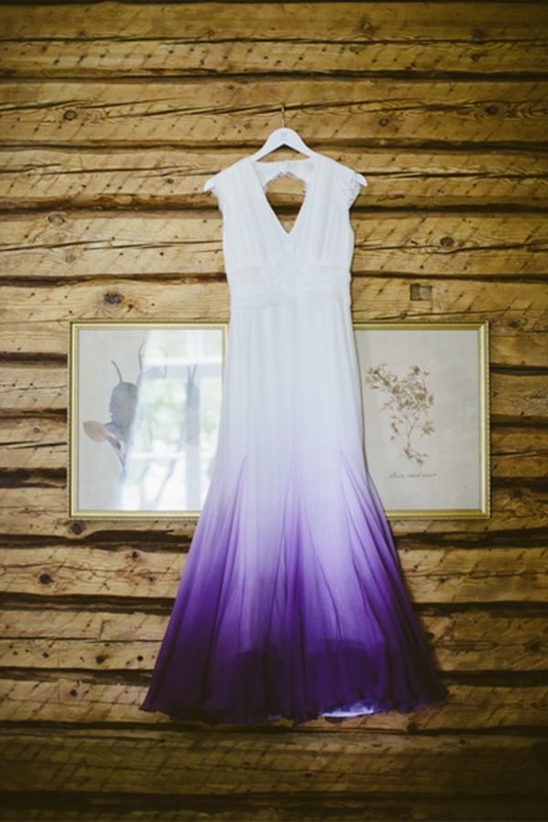 V neck Ombre Formal Prom Dress, A Line Wedding Party Gown T1824