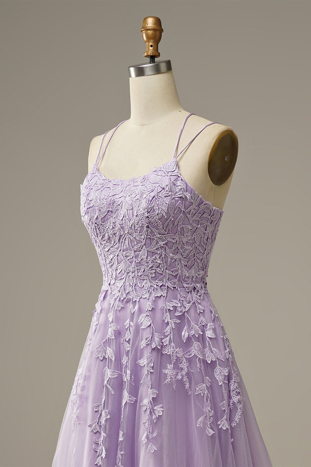 Purple tulle lace long prom dress formal dress S180