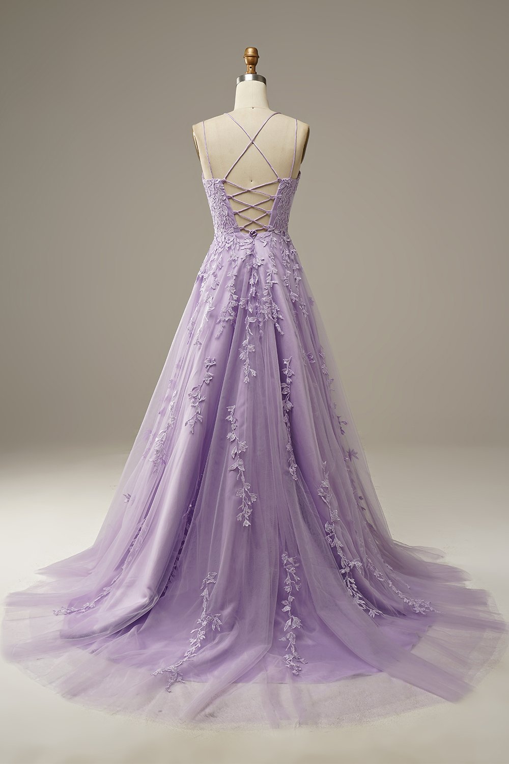 Purple tulle lace long prom dress formal dress S180