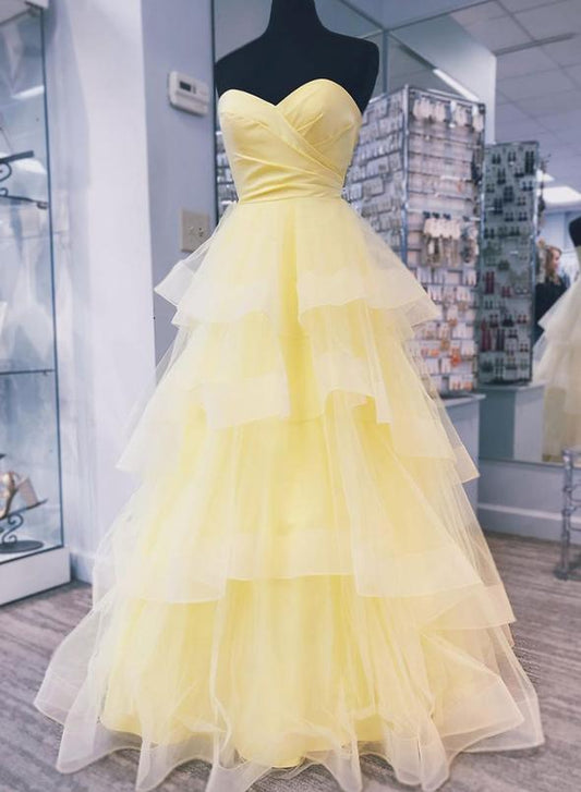 Yellow sweetheart neck long prom dress, yellow evening dress KS1911